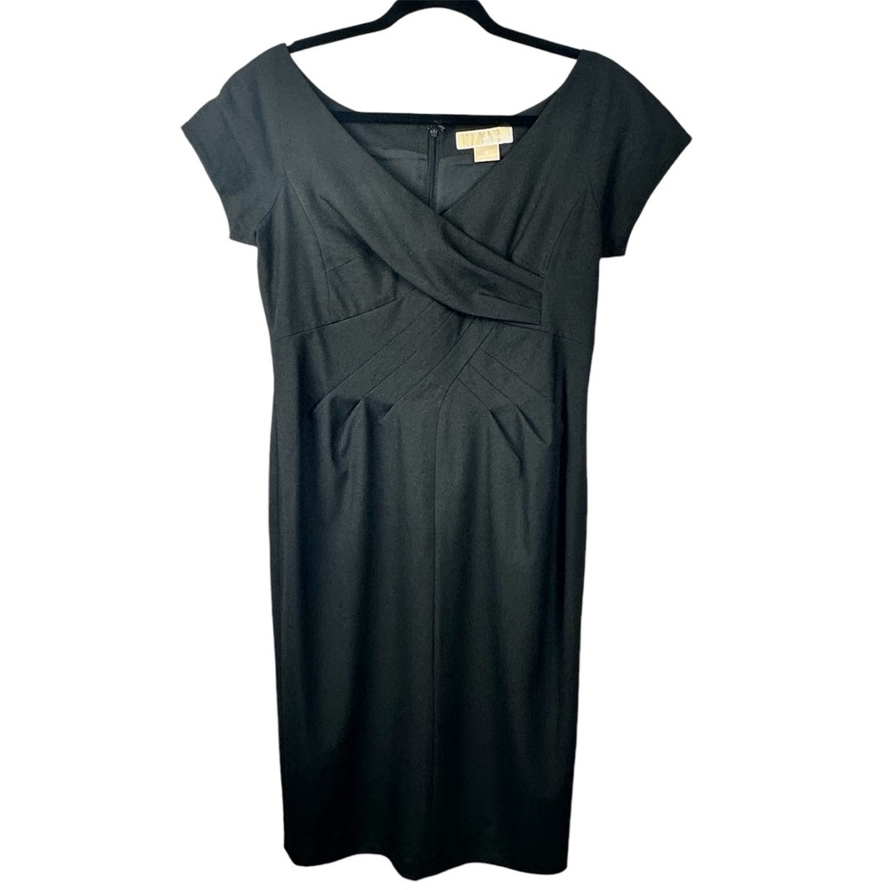MICHAEL KORS LITTLE BLACK MIDI PENCIL SHEATH V-NECK SHORT SLEEVE MODEST DRESS 6